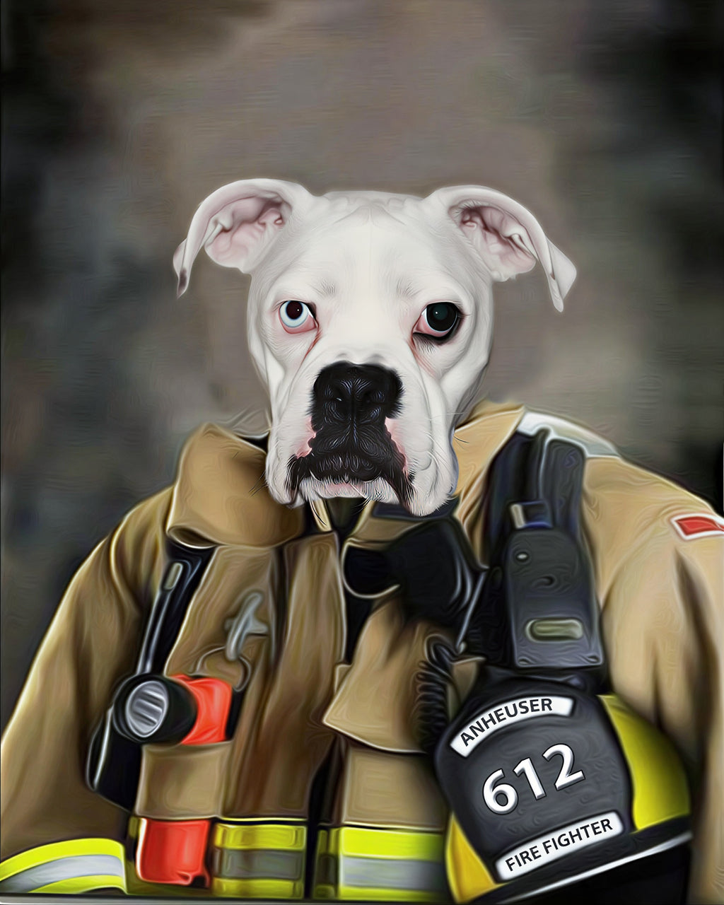 Custom Pet Portrait on Canvas - Firefighter Edition