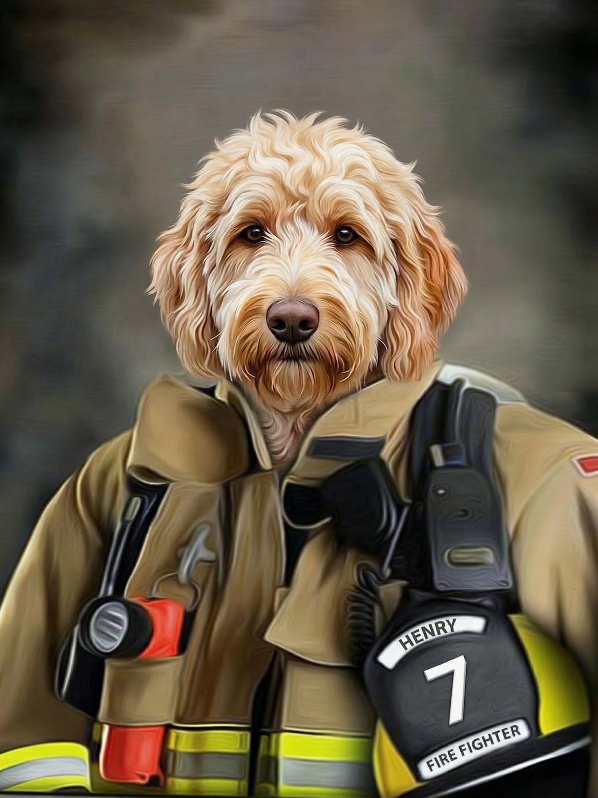Custom Pet Portrait on Canvas - Firefighter Edition