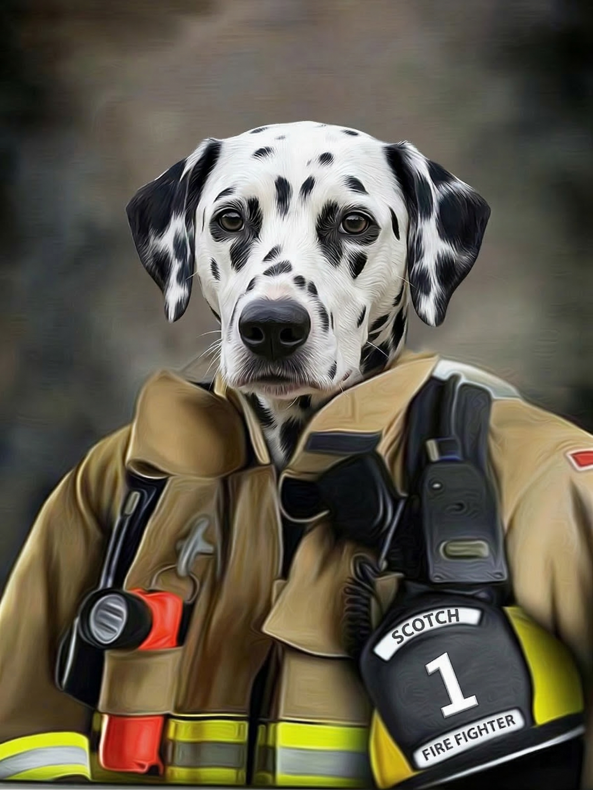 Custom Pet Portrait on Canvas - Firefighter Edition